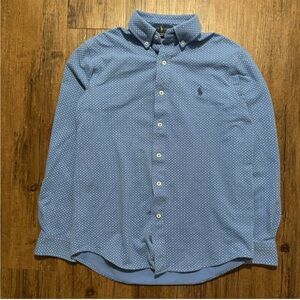 Vintage Ralph Lauren featherweight mesh blue & white dots button up shirt